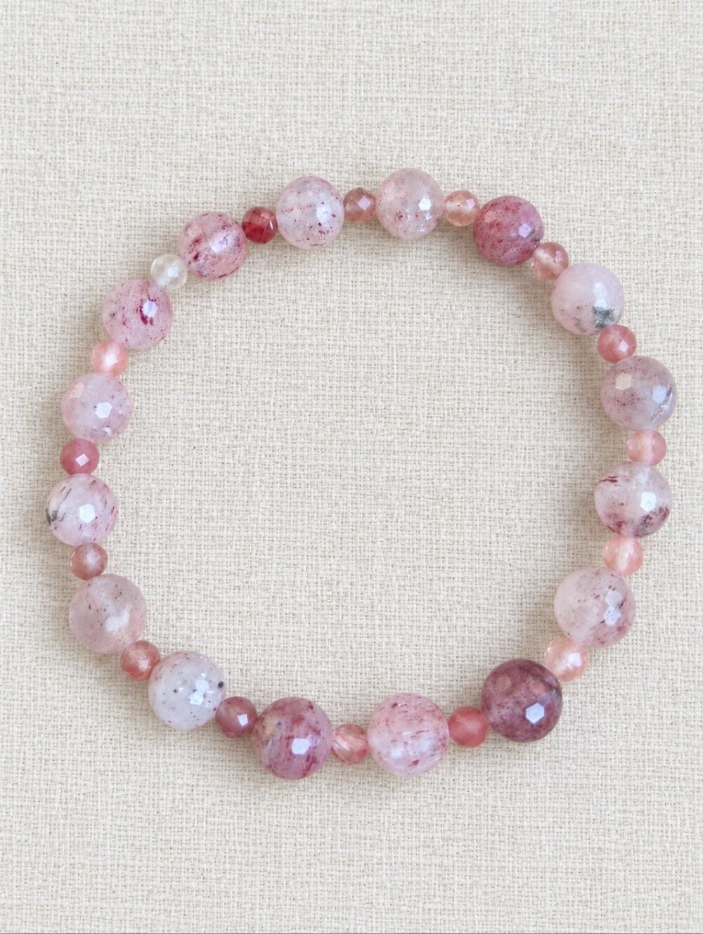 Strawberry Quartz Gemstome Bead Stretch Bracelet | Handmade | 8mm